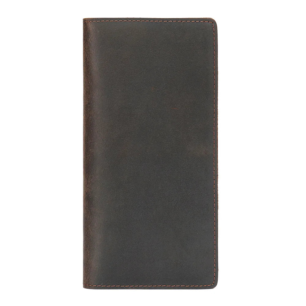 High Quality Factory Wholesale Price Vintage Crazy Horse Leather Purse Men RFID Blocking Genuine Real Leather Long Wallet