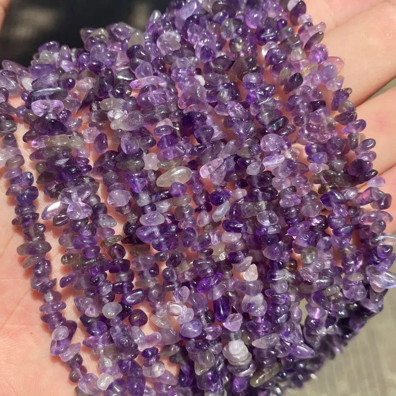 80cm Wholesale Natural Stone Beads Natural Purple Crystal Amethyst Beads Irregular Crystal Chip Beads Amethyst