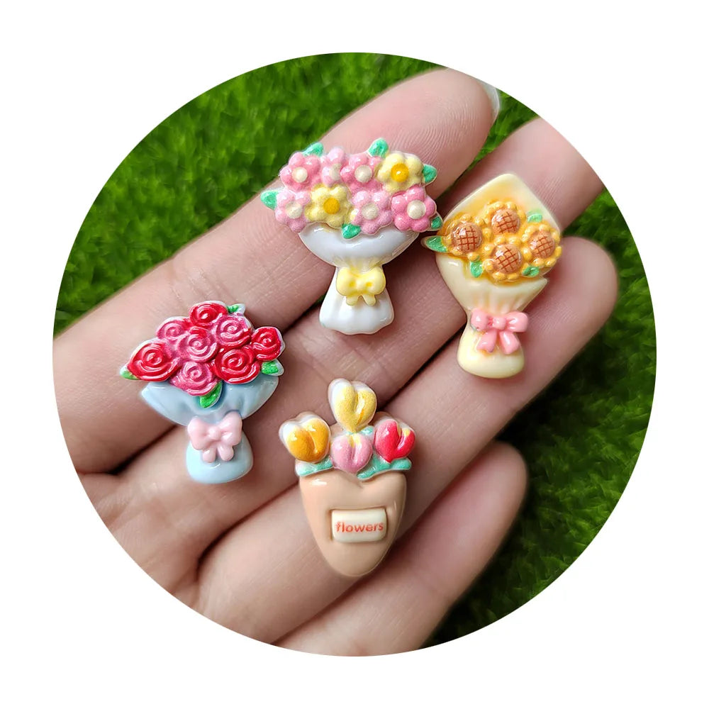 Flower Bouquet Resin Charms Yiwu Factory Supply Rose Tulip Jewelry Beads Nail Art Decoration DIY Accessories