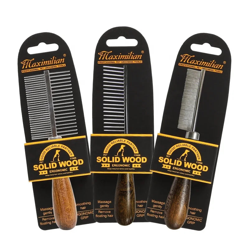 Factory Wholesale Single Double Sided Wooden Handle Cat Pin Hair Comb Dog Pet Grooming Comb