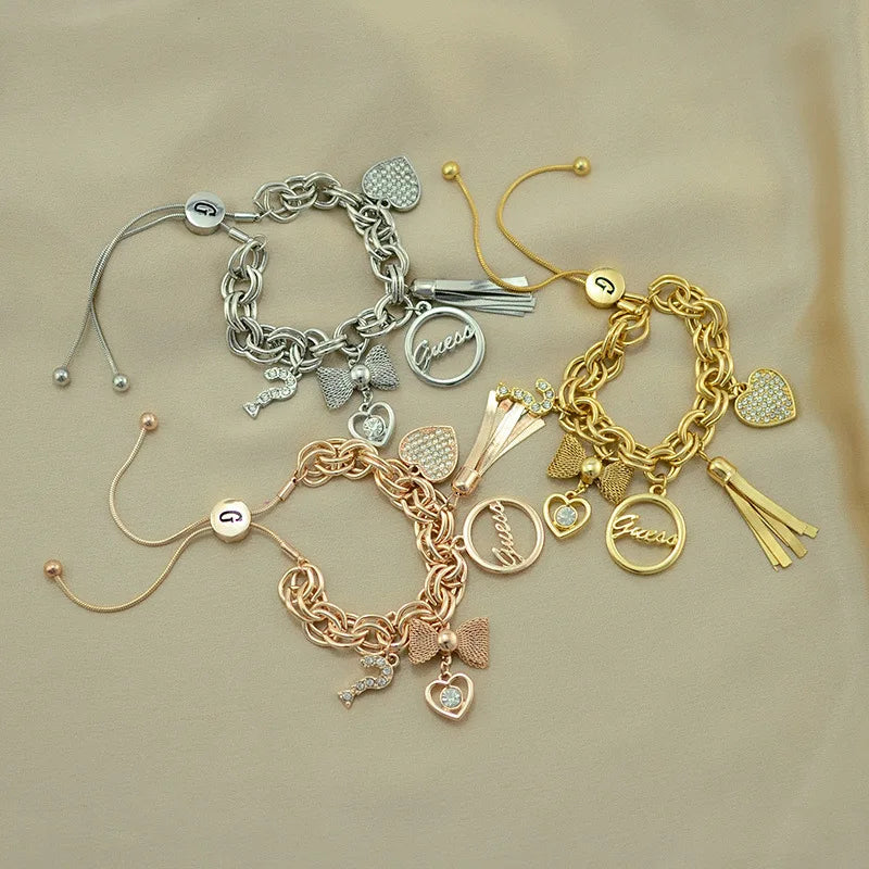 Pulseras De Mujer Wholesale Lady Bracelet Jewelry Love Letter Initial Pendant Chain Charm Bracelet Gold Plated Bracelets