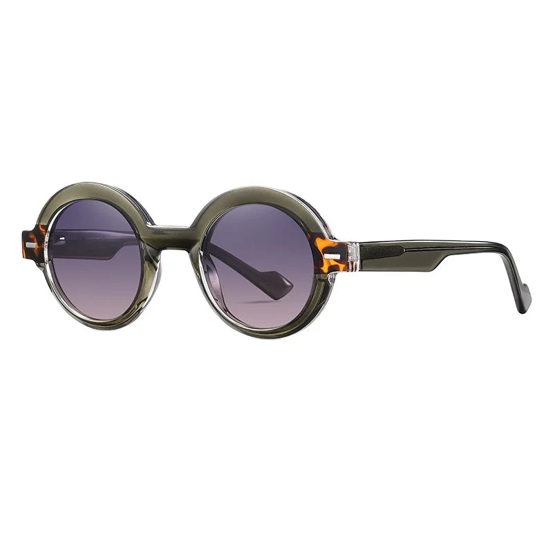 Round Acrylic Sunglasses with Spring Hinges Blue Light Blocking UV Protection Outdoor Fashion Sun Glasses
