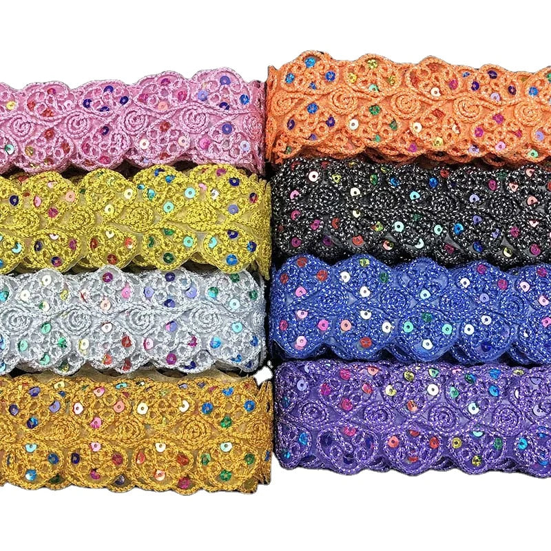 DIY Clothes Sewing Fabric Mesh Organza Braided Lace Beaded Sequined Upholstery Iron-on Flower Ethnic Lace Trims for Costume