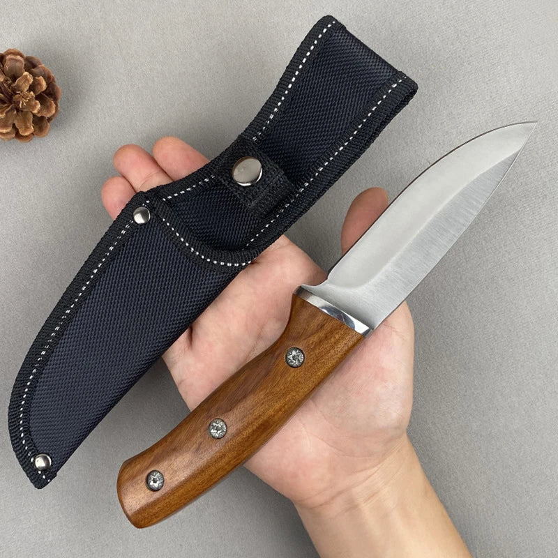 Portable Self-Defense Survival Knife with Wood Handle Multi-Functional Outdoor and Fruit Cutting for Camping From DIY Grade