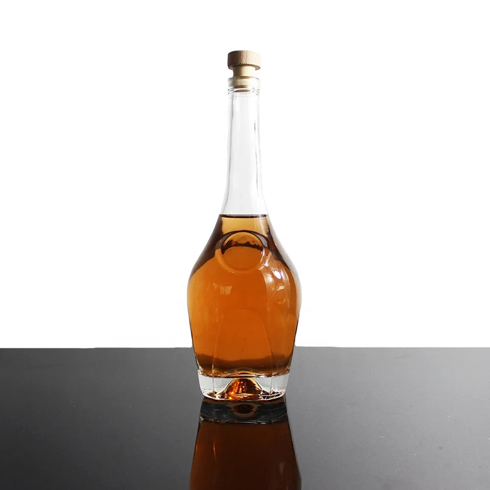 China Factory Clear Luxury Pot-bellied Long Neck Spirits Glass Bottle 700ml Super Flint Gin Liquor Whisky Vodka Brandy Bottle