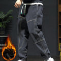 Winter Thick Warm Fleece Jeans Men Plus Size 8xl Black Joggers Baggy Denim Pants Stretched Cotton Casual Thermal Jean Trousers