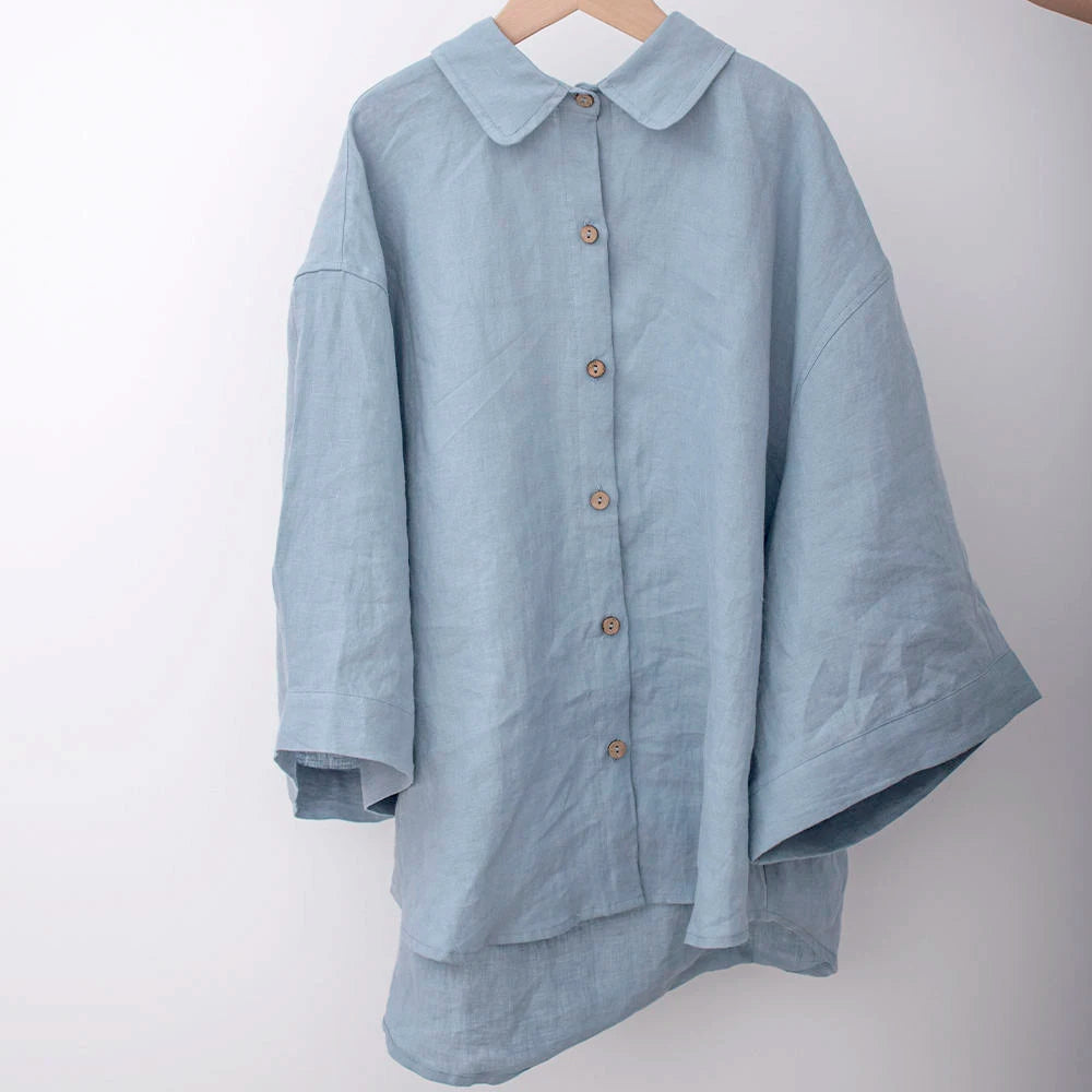 Casual Home Wear Eco-friendly Fabric Unisex Flax Linen Pajamas Shirts Sleepwear 100% Linen Top Shirt