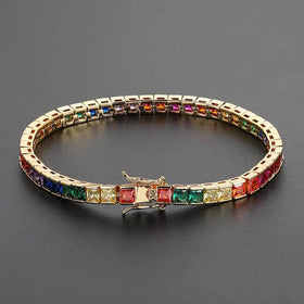 4mm 20 Inch 14k Real Gold Multi Color Colorful White rainbow Green Diamond Iced Out Cz Hip Hop Tennis Chain Necklace