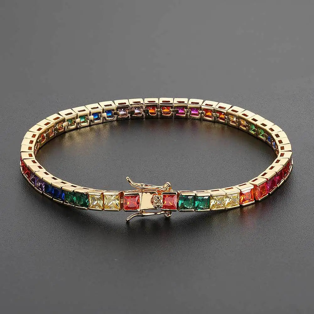 4mm 20 Inch 14k Real Gold Multi Color Colorful White rainbow Green Diamond Iced Out Cz Hip Hop Tennis Chain Necklace