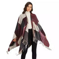 New Fashion Acrylic Polyester Blend Women's Winter Warm Blanket Poncho Fringed Checked Knitted Vintage Shawl Scarf