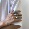 5Pcs/Set Geometric Finger Rings Jewelry Knuckle Rings Wholesale Punk Gothic Vintage Silver Men Ring Set