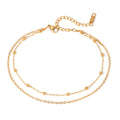 J&D 18K Gold Plated Stainless Steel Double Layer Bead Chain Anklet 22+5cm