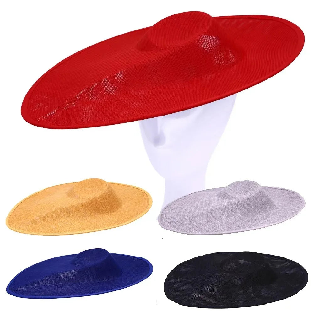 Wholesale Vintage Lady's Linen Type Cloth Widebrim Hats Base Royal Ascot Linenette Classy Big Fascinator Hat Base for Women