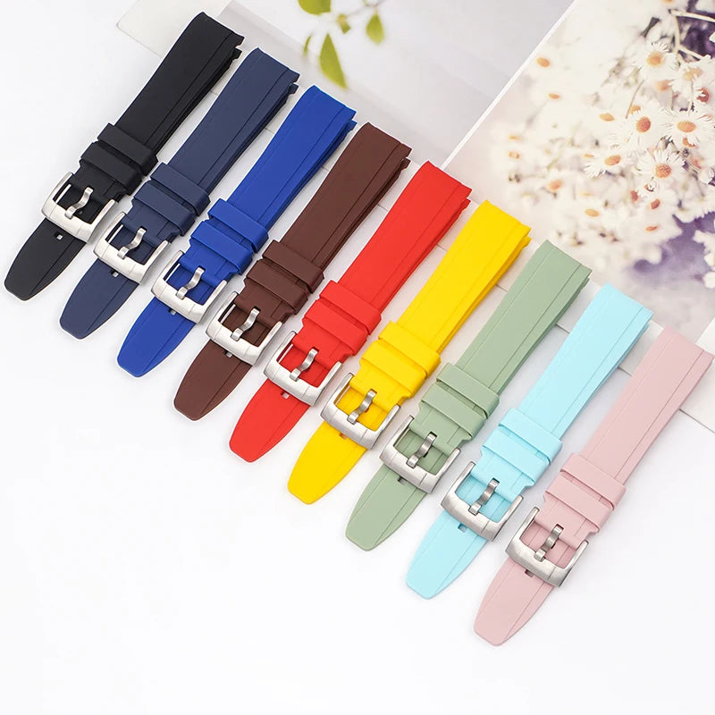 Curved End Watch Strap for Rolex for Moonswatch 20mm 22mm Silicone Watchband Rubber Watch Bands