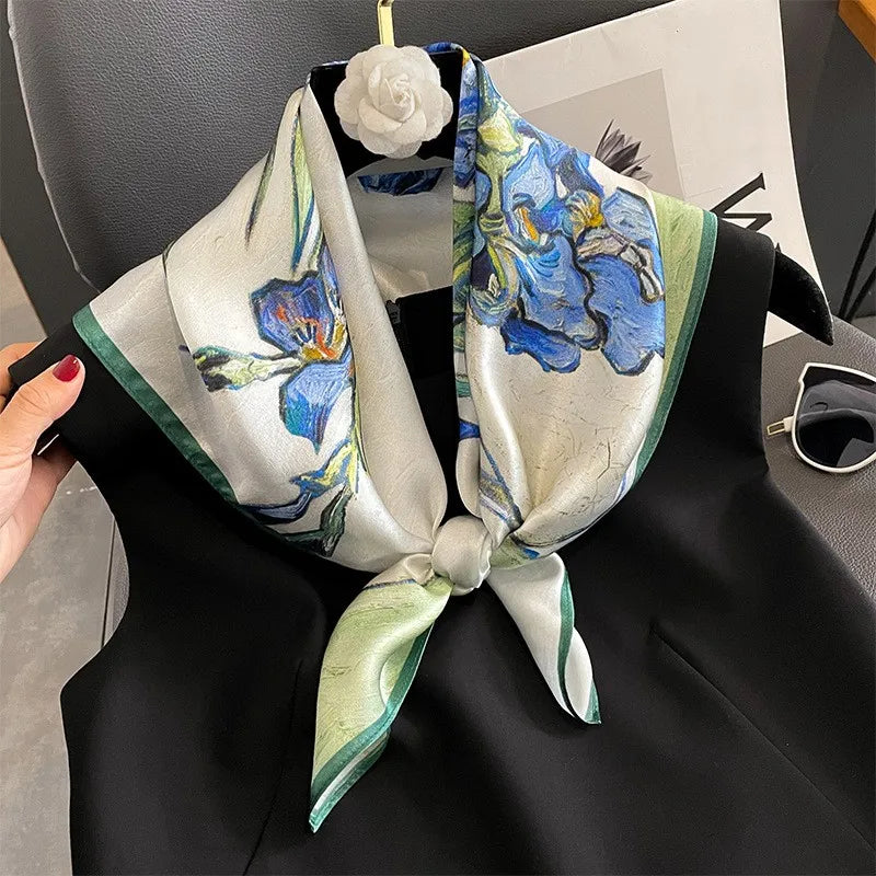 Manufacturer New 70*70CM Mulberry Silk Square Scarf Women Fancy Flower Printed 100% Pure Silk Bandanas Small Silk Neckerchiefs