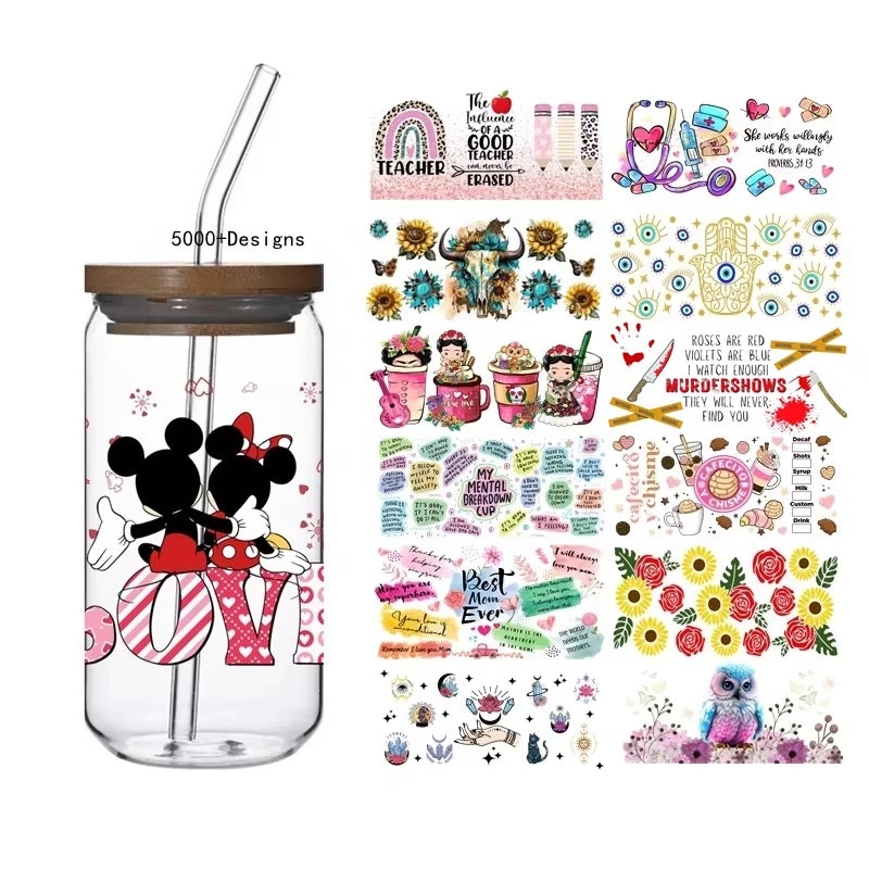 5000+ Wholesale Popular UV DTF  16 oz Libbey Wraps Transfers 16oz Custom UV DTF Cup Wraps Ready to Ship Tumbler Logo Customized