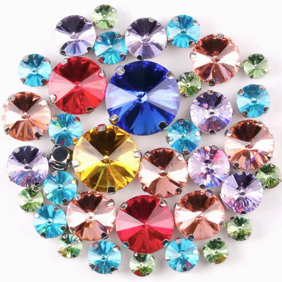 50pcs Mixed Round Sew On Rhinestone Crystal Gems Crystal Glass Hand Sewn DIY Clothing Accessories Wedding Dress