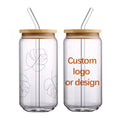 Custom Private Label Design Pattern Logo 16oz 20oz 600ml Sublimation Beer Can Glass with Bamboo Lid and Glass Straw