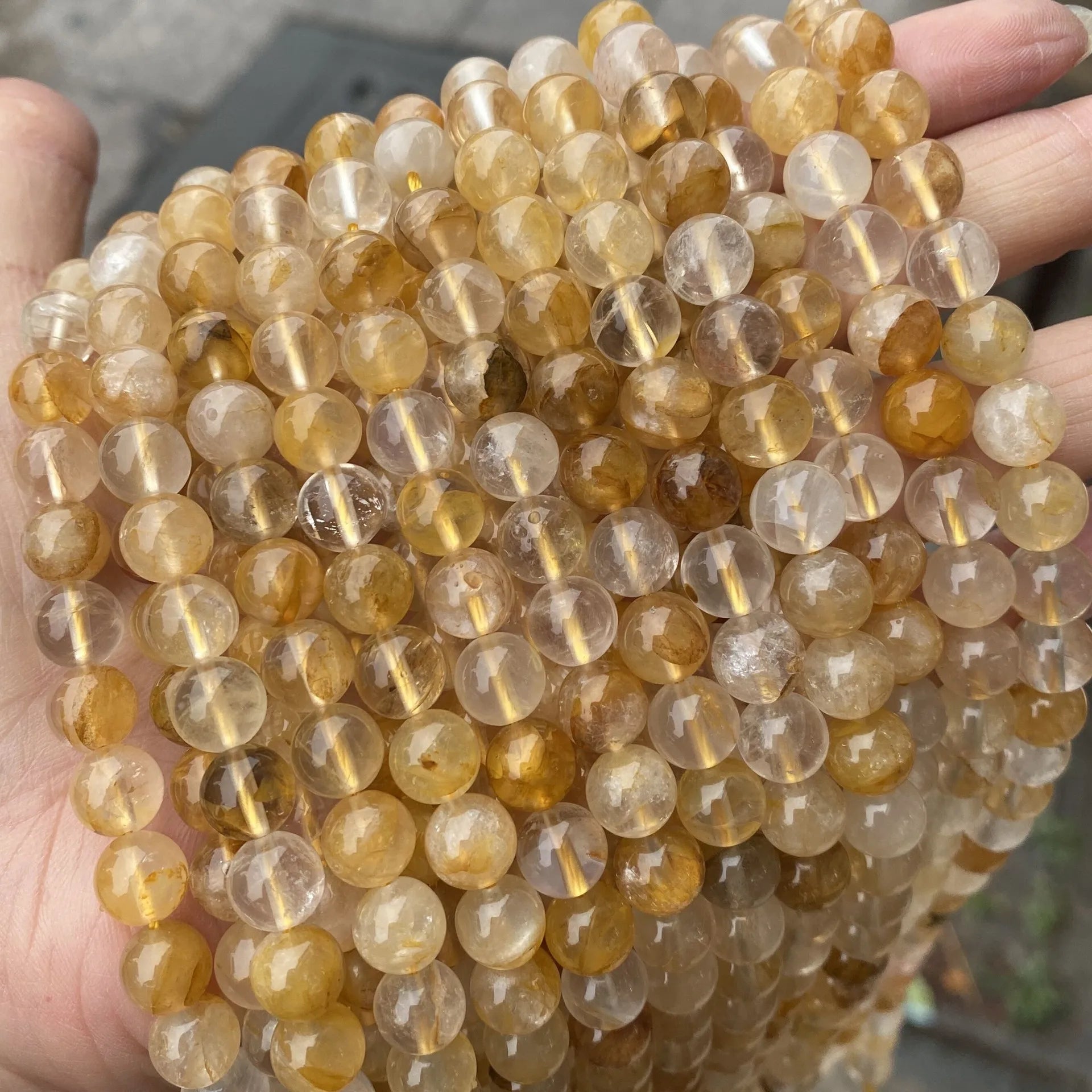 Yiwu Manufacturers 10mm 12mm Loose Gemstone Beads Jewelry Natural Round Stone Beads Yellow Quartz