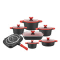 Luxury Black Color Kitchen Cooking Sauce Pot and Double Fry Pan Non Stick Die Casting 14PCS Aluminum Cookware Set