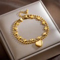 Tarnish Free Double Layer Chain Pearl Pendant Pentagram Butterfly Bracelet 18k Gold Stainless Steel Heart Charm Bracelet
