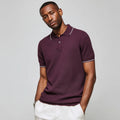 Men's Stylish Short Sleeve Pima Cotton for Polo Knit Shirt Anti-Wrinkle Breathable Summer Contrast Tipping Button Decoration