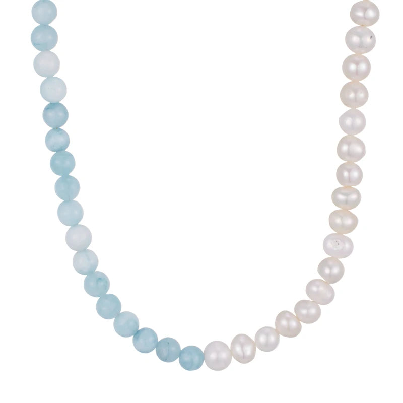 New Dainty Unique New Natural Pearls Layered Gold Chain Turquoise Stone Beaded Jewelry Choker Necklace for Men Women