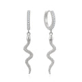 925 Sterling Silver Snake Drop Huggie Earrings Plain Serpent Charm CZ Accented Hoop Hypoallergenic Gothic Jewelry