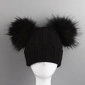 Unisex New Real Raccoon Double Fur Pom Hat Beanies for Kids Crochet Children Knitted Hats Cute Girl Boy Autumn Winter Knit Hat