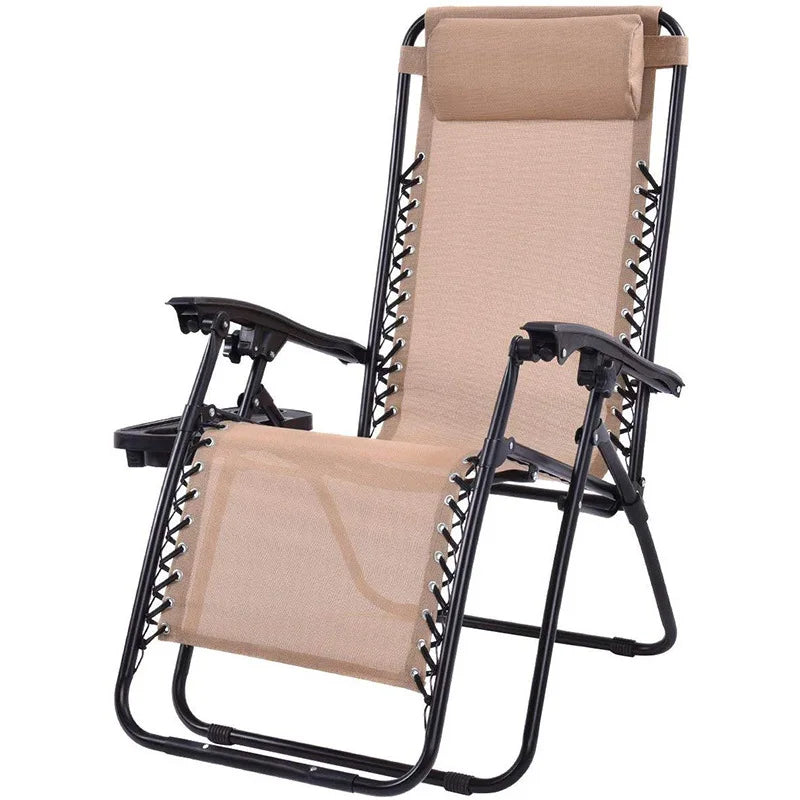 Outdoor Portable Easy Folding Reclining Sun Loungers 500D Tslin Iron Frame Camping Sea Beach Chairs With Cup Holder Trays