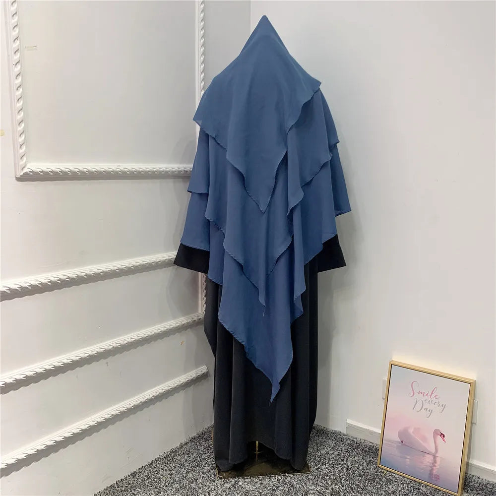 Loriya Wholesale Women Islamic Dress Hijab Traditional Muslim Khimar Polyester Women 3 Layers Khimar