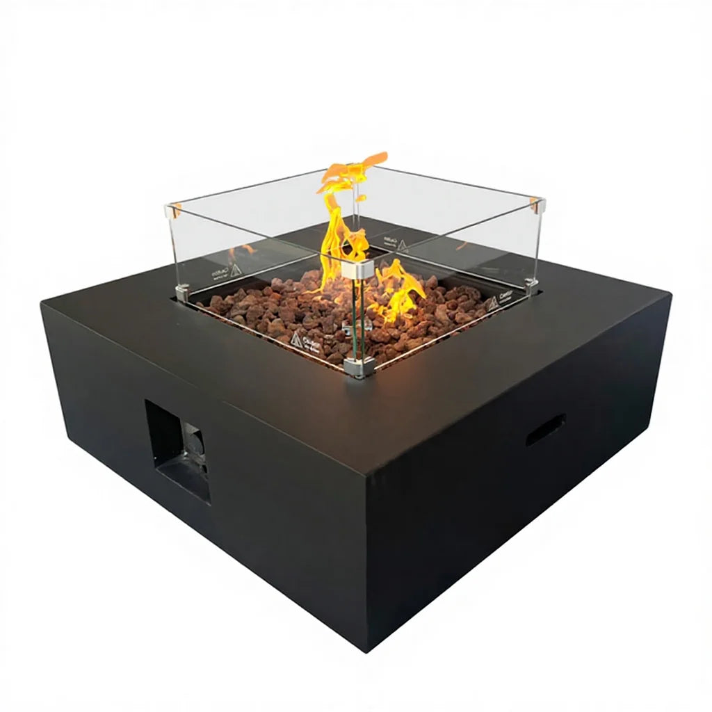 Modern Grey Rectangle Outdoor Decorative Gas Fire Pit Coffee Table GRC Material Patio Heater CE & US Certified CHARM GARDEN