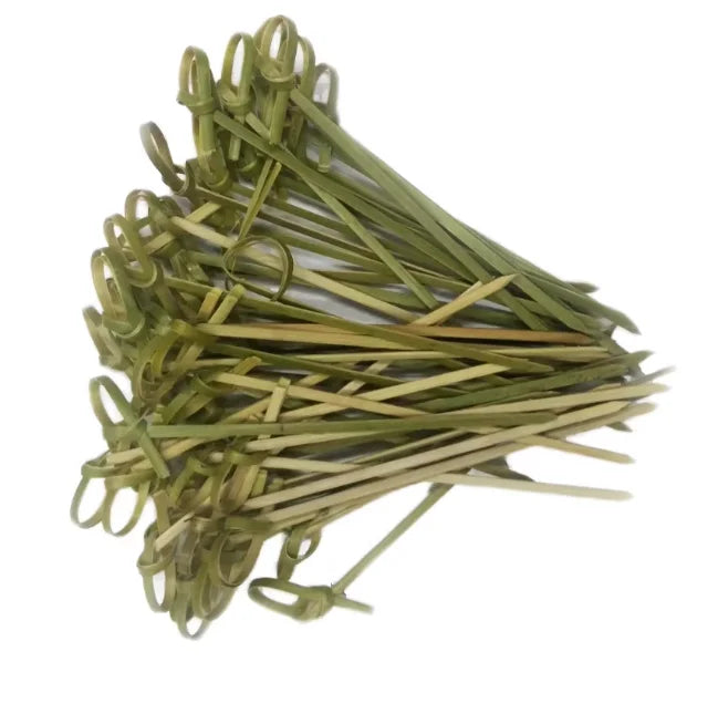 Eco Friendly 100% Natural Disposable Bamboo Flower Knot Food Grade Heat Resistant Long Handle Skewer Sticks Charcoal BBQ