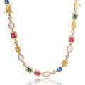 NUOYA 18K Gold Plated Multi-Color Opal & Zirconia Link Chain Necklace Sparkly Geometric Gemstone Choker Jewelry for Women Men