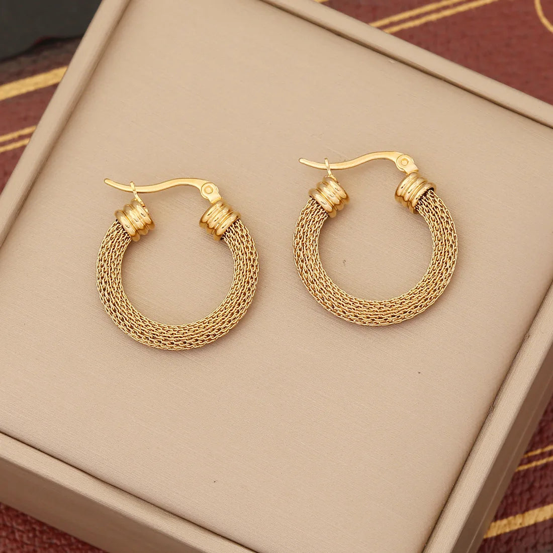 Hot Sale Brazilian Gold Geometric Earrings Fashion Hypoallergenic Stainless Steel Hollow Chunky Hoop Earrings
