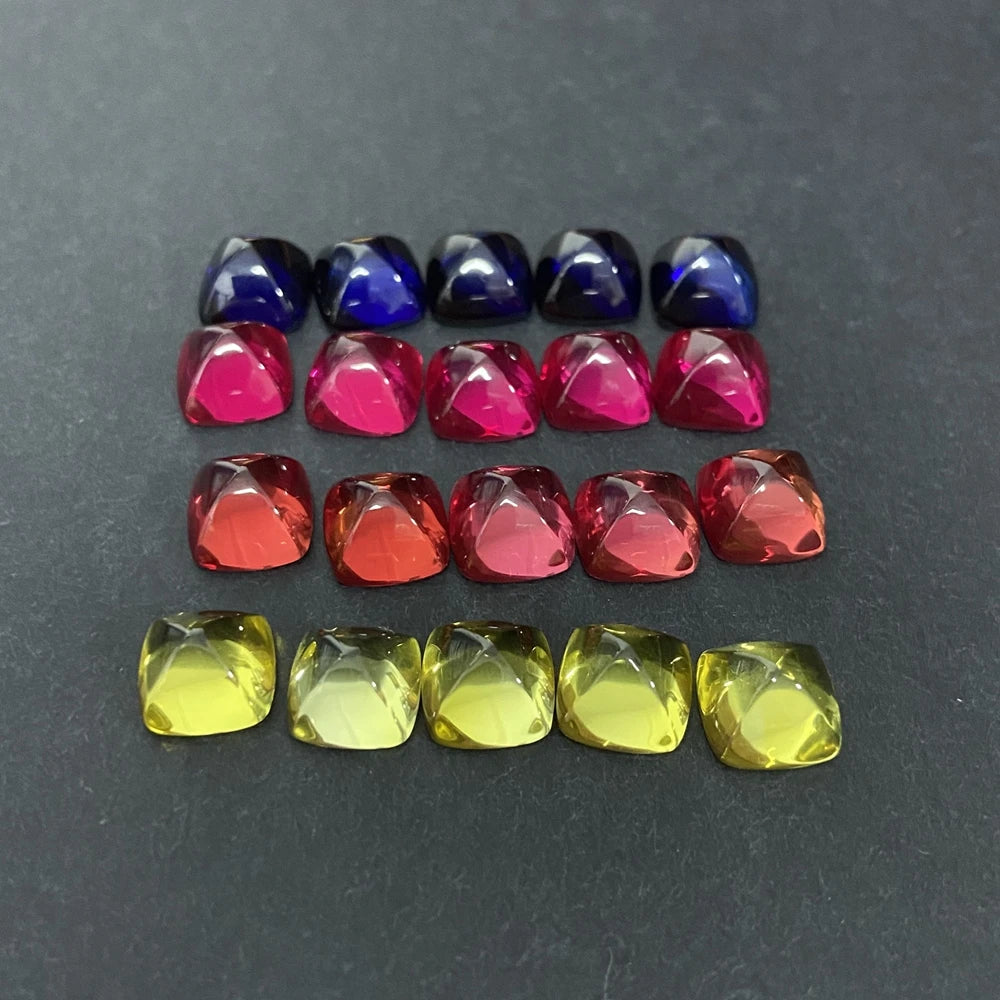 Synthetic Corundum Ruby Blue Orange Yellow Sapphire Cushion Cut Flat Bottom Pyramid Shape Cabochon Gemstone