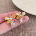 Light Luxury Brass Zircon Earring Colorful Stud Crystal Earring Beads Crystal Flower Earring for Women