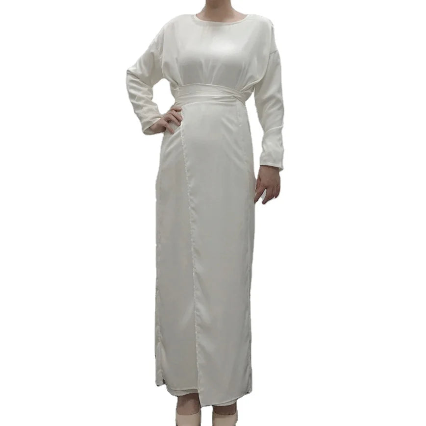 Under Abaya Dress Ethnic Clothing Tie Cross Waist Wrap Silk Satin Abaya Muslim Slip Inner Dress