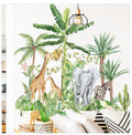 Green Tropical Plant Stickers Cartoon Elephant Giraffe Zebra Wallpaper for Kid's Bedroom Living Room Decorative Wall Decal