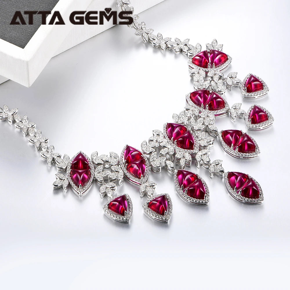 2026 Fine Jewelry Necklaces for 925 Sterling Silver Ruby Hydrothermal Emerald Trillion Shape Necklace Charms for Women