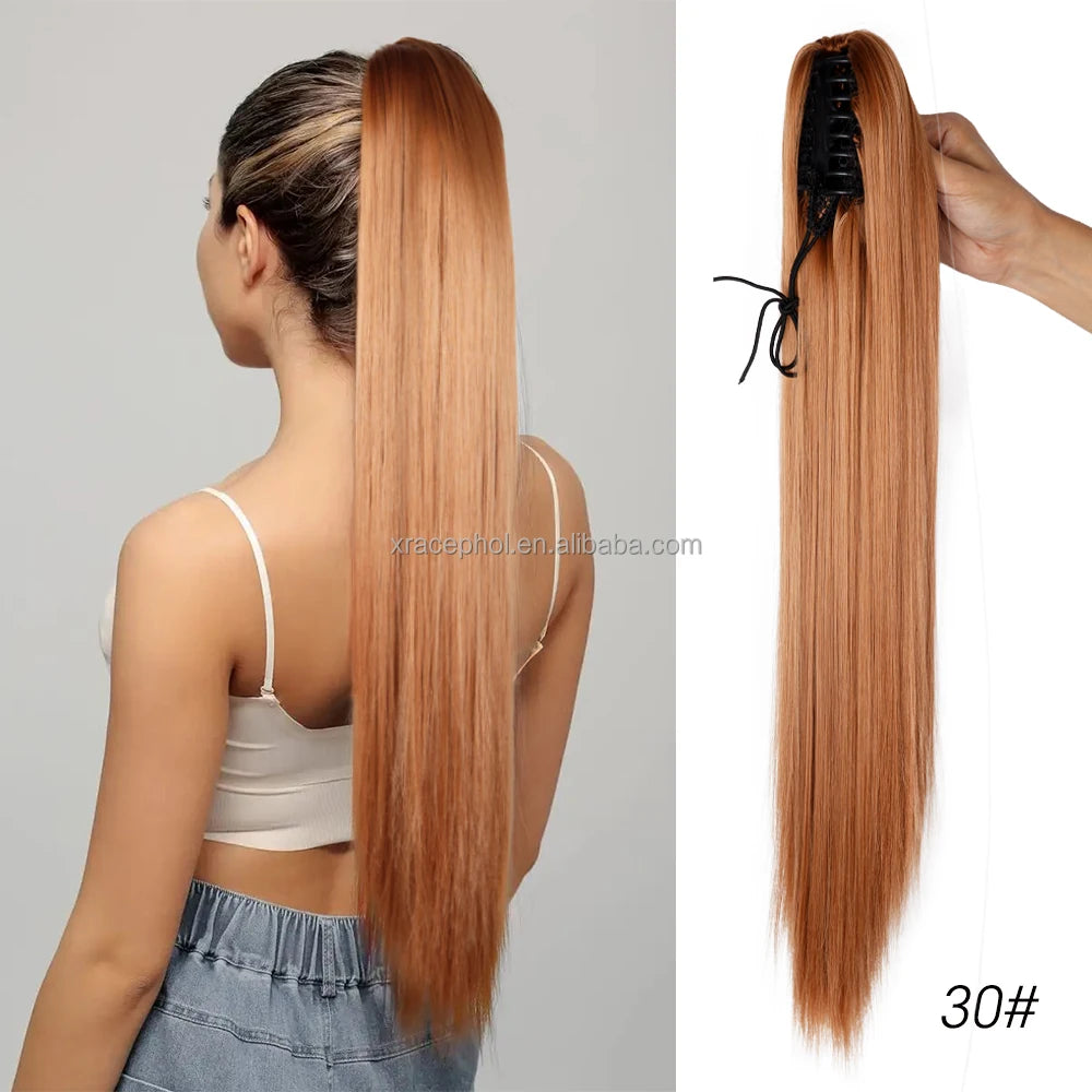 New Arrival 21 Colors Soft Straight Heat Resistant Fiber 22inch Long Ponytail Hair Extension With Claw