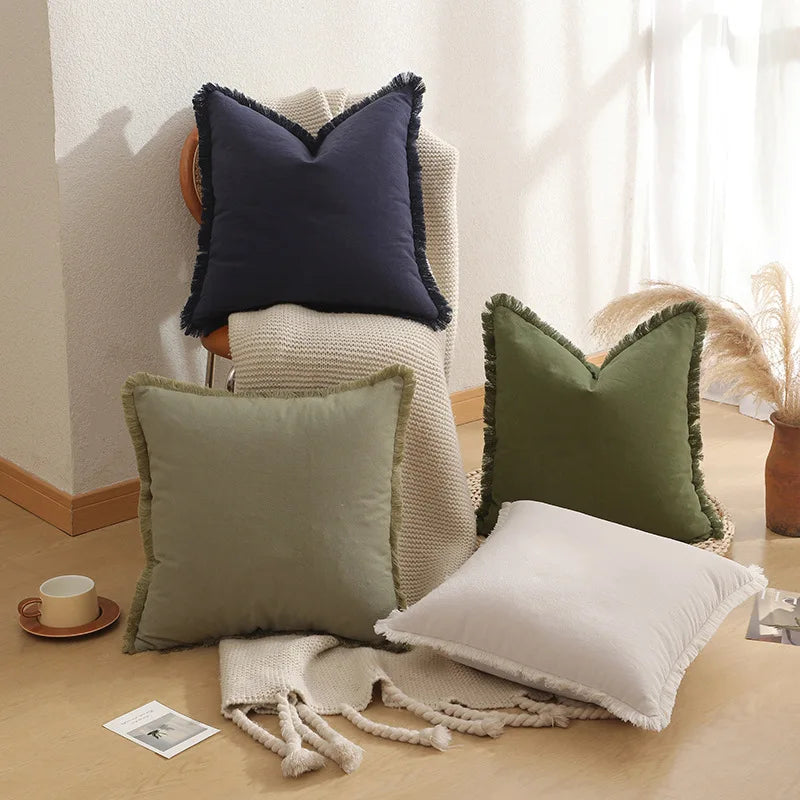 Light Luxury Modern Bohemian Style Pillow Set with Tassel Pillow Cushion solid color pillow cover Homestay Sofa Cushion
