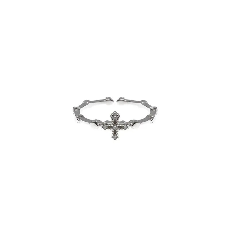 2024 Trendy Jewelry Simple CZ Cross Ring 925 Sterling Silver Cross Opening Finger Ring for Lady Decoration