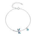 HOT 925 Sterling Silver Green and Blue Enamel Dragonfly Bracelet Insect Chain Link for Women Pave Setting CZ Fine Jewelry BSB112