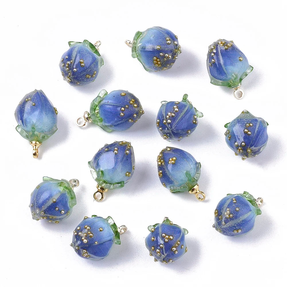 PandaHall Children's 20 Pcs Handmade Flower Bud Shape Epoxy Resin Pendants-Trendy Gift