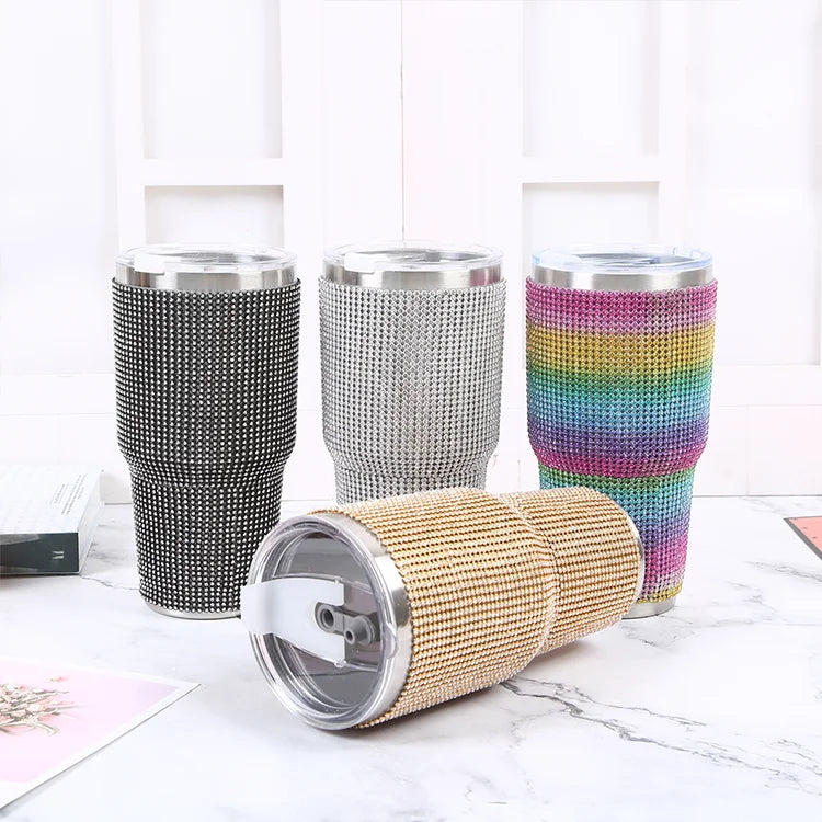 OEM Luxury Customer Design Brand Logo Gift Souvenir Bling Rhinestone Diamond Colored Beverage Cup Water Bottle