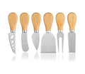 Cheese Knives 6-Piece Mini Multifunction Cheese Spreader Fork Slicer Cutter Butter Knife Set Stainless Steel Bamboo