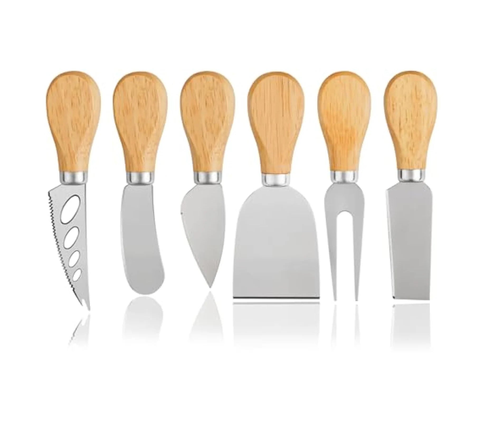 Cheese Knives 6-Piece Mini Multifunction Cheese Spreader Fork Slicer Cutter Butter Knife Set Stainless Steel Bamboo