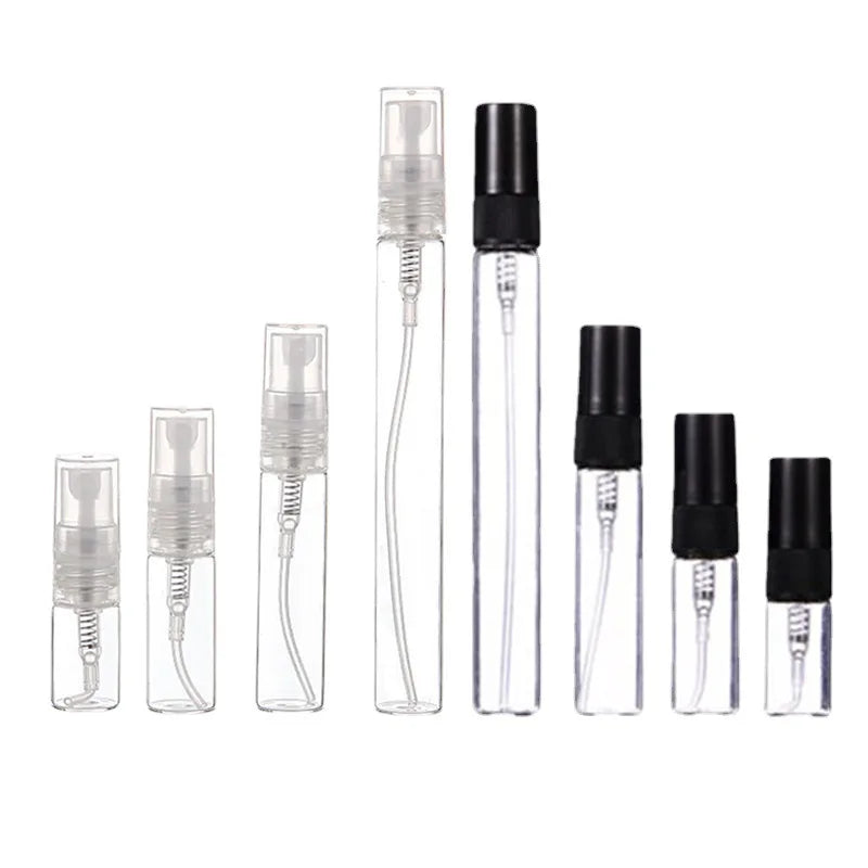 Mini Clear Glass Perfume Sample Atomizer Spray Bottles 2ml 3ml 5ml 10ml Cylindrical Shape Pump Sayer Screen Printing Surface