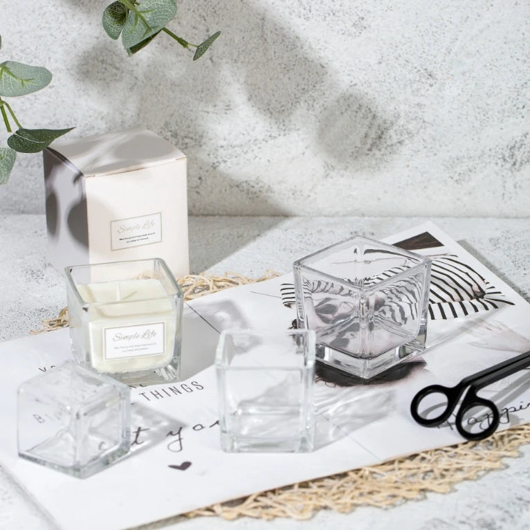 Cube Shaped High-quality Transparent and Multi Size Selectable square Jar Glass Container Candle Jars